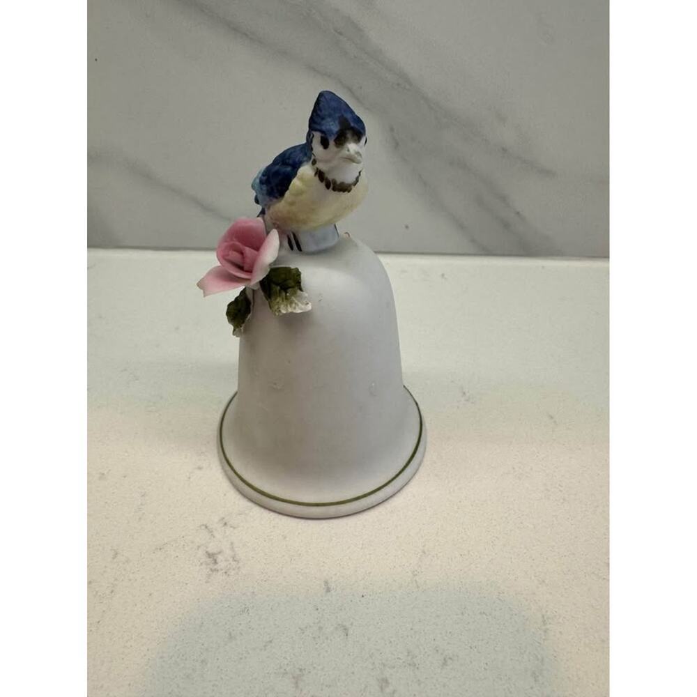 Vintage BRINN'S Blue Jay Bird & Porcelain Bell Figurine